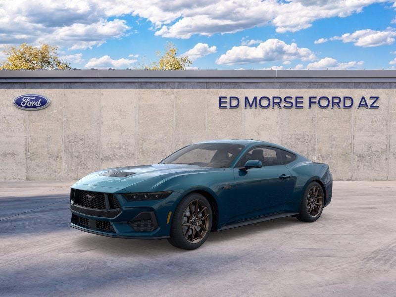 2026 Ford Mustang GT Premium Fastback in Adriatic Blue Metallic — front three-quarter view