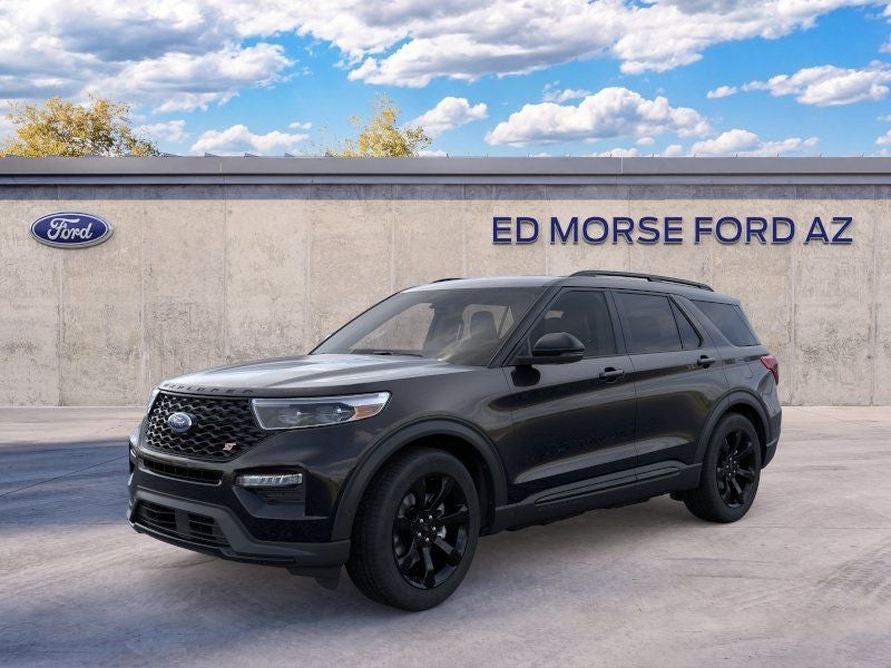 2024 Ford Explorer ST in Agate Black Metallic — front three-quarter view