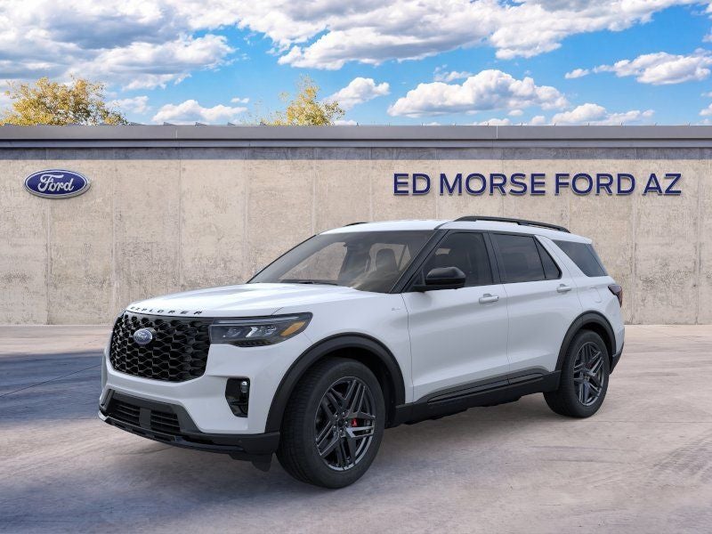 2026 Ford Explorer ST-Line in Space White Metallic — front three-quarter view