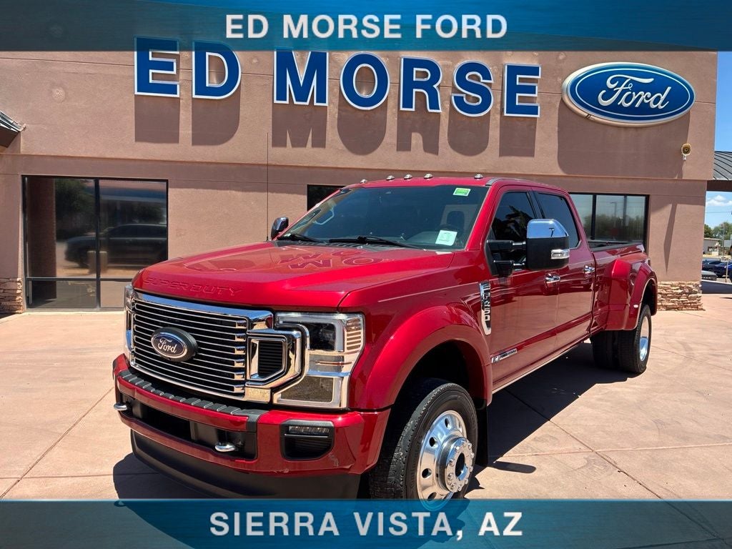 2021 Ford F-450SD Platinum DRW in Red Metallic — front three-quarter view