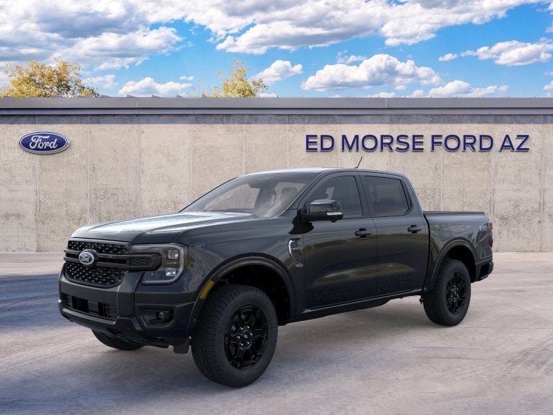 2025 Ford Ranger Lariat in Shadow Black — front three-quarter view