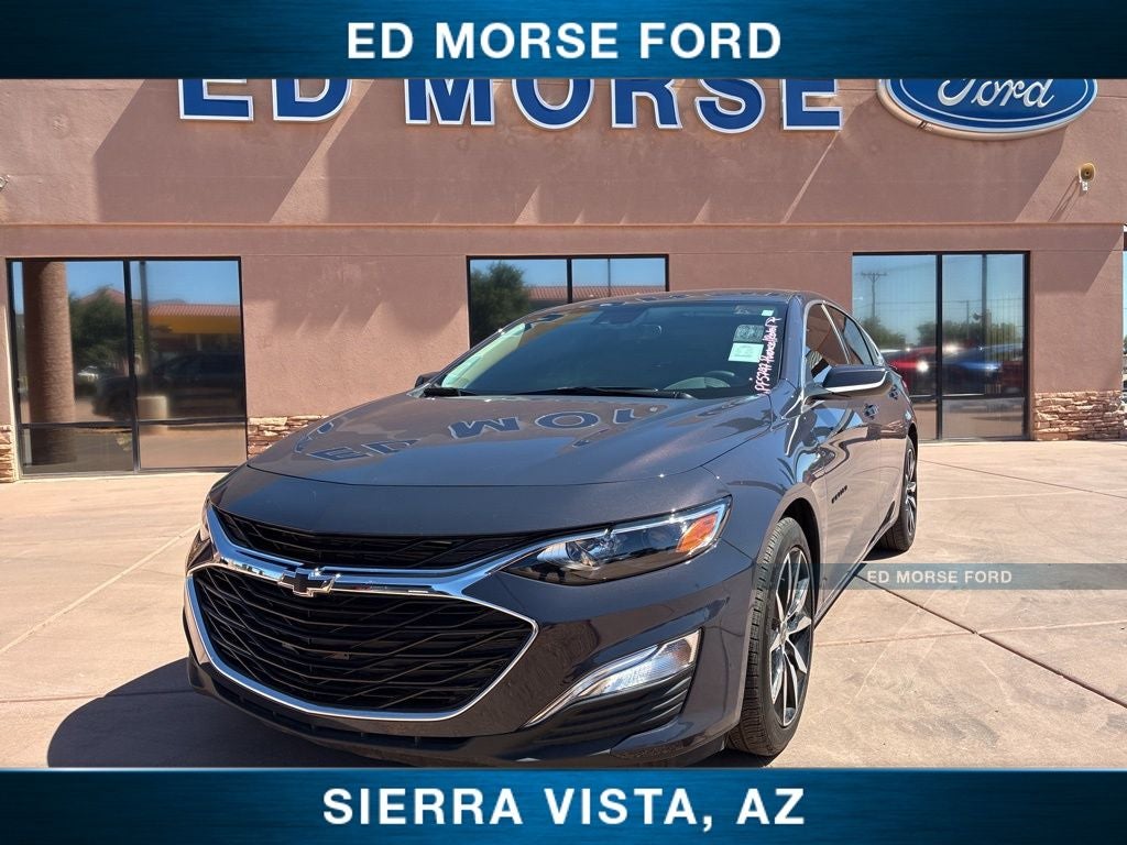 2025 Chevrolet Malibu RS in Night Shade Metallic — front three-quarter view