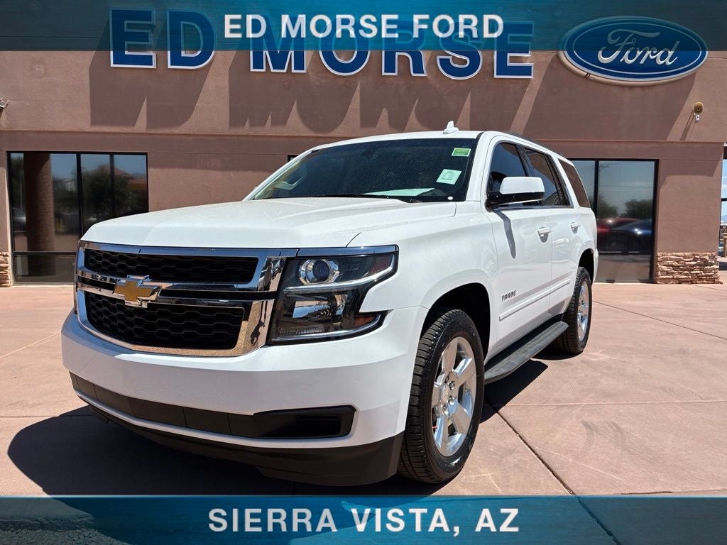2017 Chevrolet Tahoe LS in Summit White — front three-quarter view