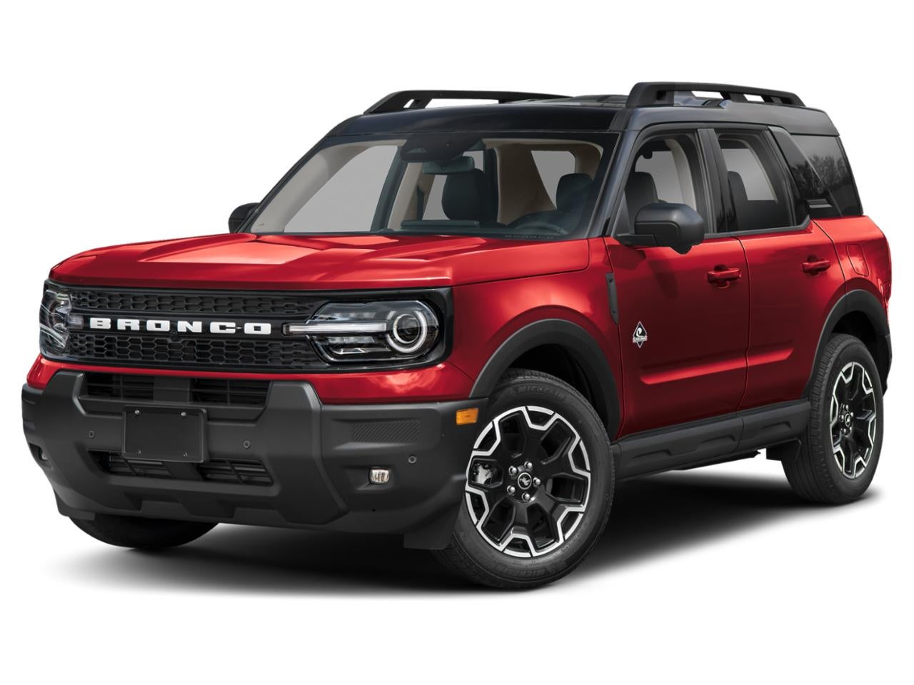 2025 Ford Bronco Sport Outer Banks in Ruby Red Metallic Tinted Clearcoat — front three-quarter view